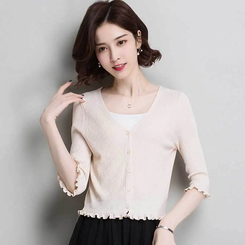 AYUSNUE Short Knitted Cardigan Women Sweater Spring Summer Korean Style Cardigans Tops 2020 Shawl MY1012 KJ2751 |