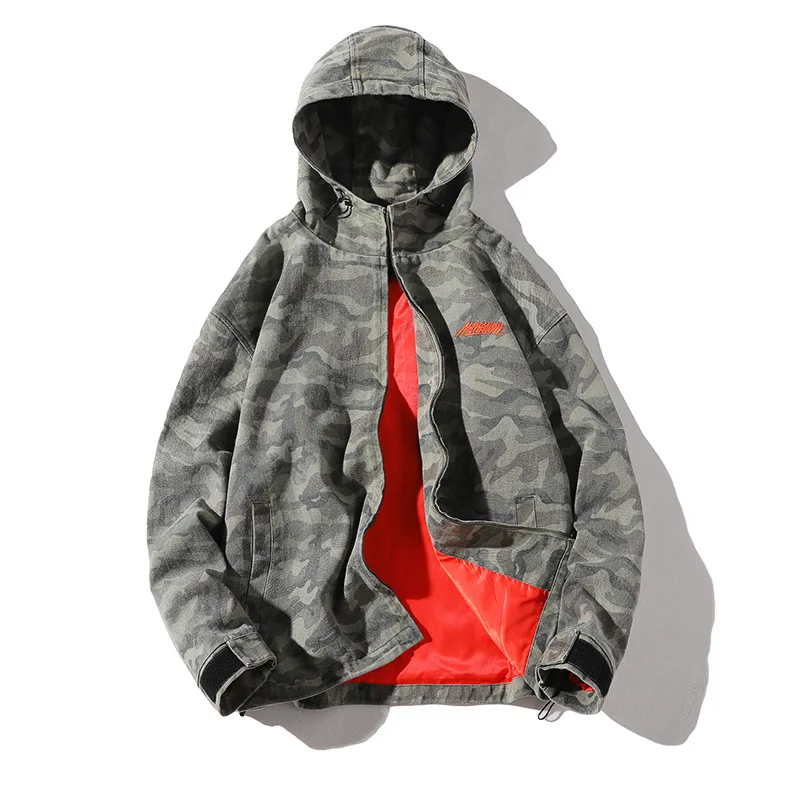 

Tang Mu Cool Autumn Clothing New Style Back Printed Hooded Coat Men's Japanese-style Retro Youth Camouflage Casual Jacket Fashio