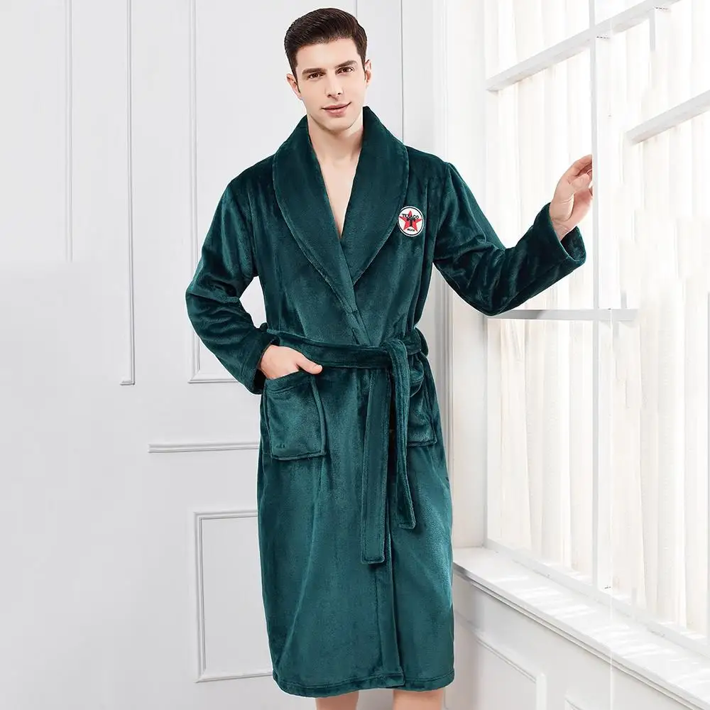 Winter Flannel Lovers Robe Gown Elegant Solid Casual Sleepwear Nightgown Keep Warm Men And Women Bathrobe Gown Homwear Pajamas checkered pajama pants Men's Sleep & Lounge