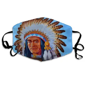 

Indians Chief Feather Washable Reusable Mask, Cotton Anti Dust Half Face Mouth Mask For Kids Teens Men Women With Adjustable