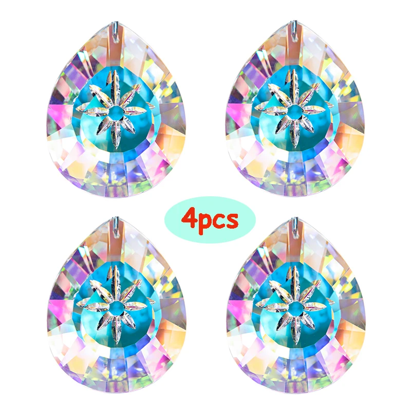 4PCS Colorful Crystal Chandelier Crystals Hanging Lamp Prisms Sun Catcher 76mm 