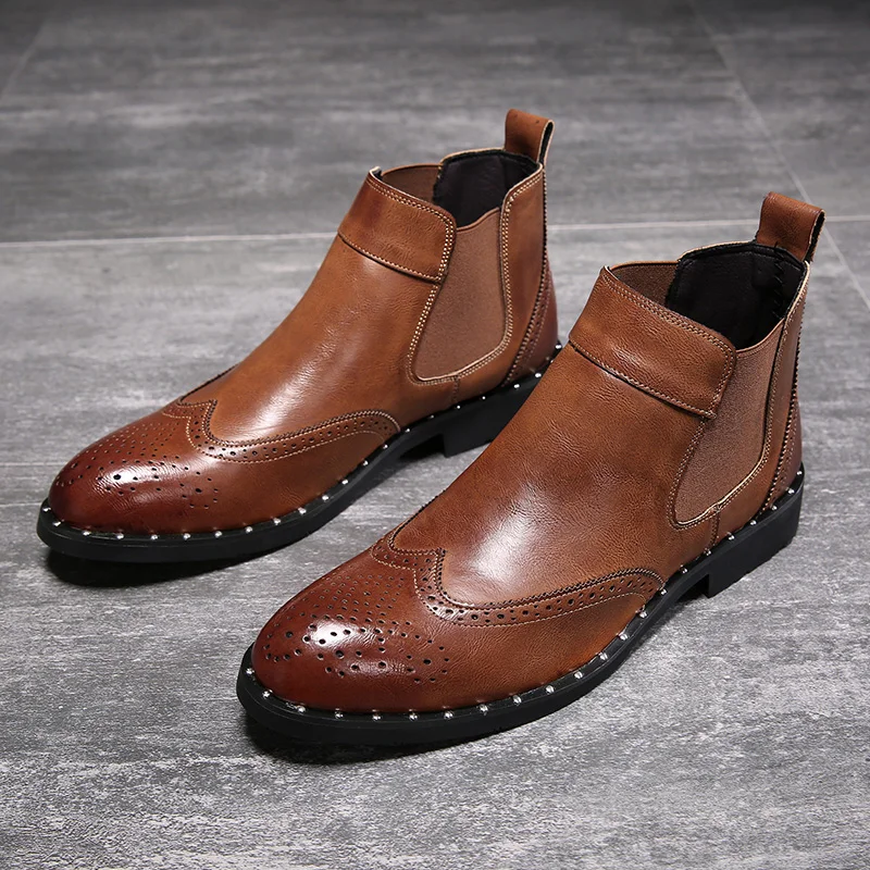 

2020 New Spring Handmade Pointed Toe Split Leather Ankle Boots Vintage Casual Men Shoes Dress Designer Chelsea Boots