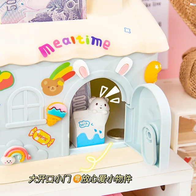 Unique Creative DIY Large House Piggy Bank PVC Unbreakable Money Saving Pot Coin Banks Coin Box With Key Gift Toy For Kids 2