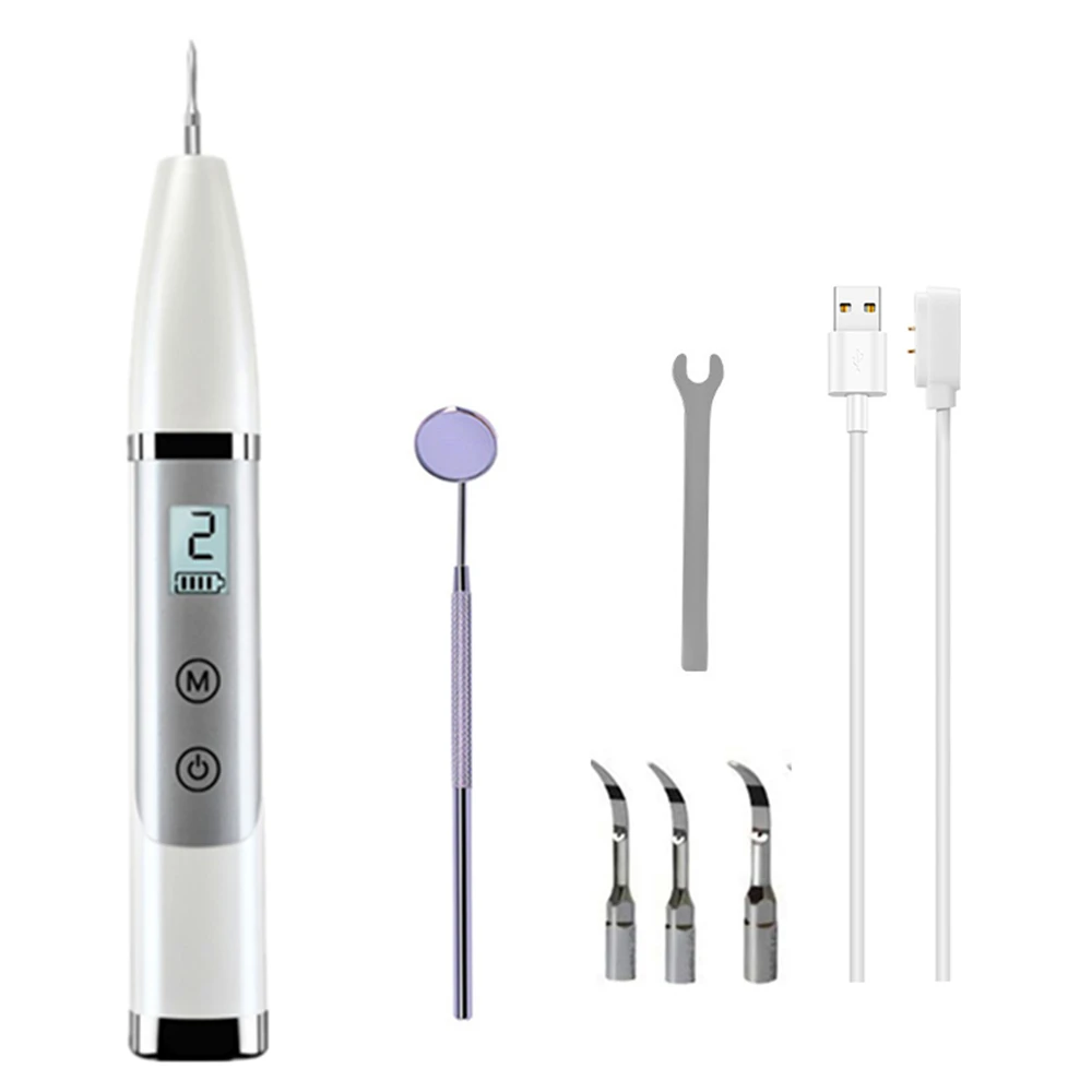

Portable Electric Sonic Dental Scaler Tooth Stain/Plaque Remover Waterless Rechargeable Cleaner with Replaceable Working Tips