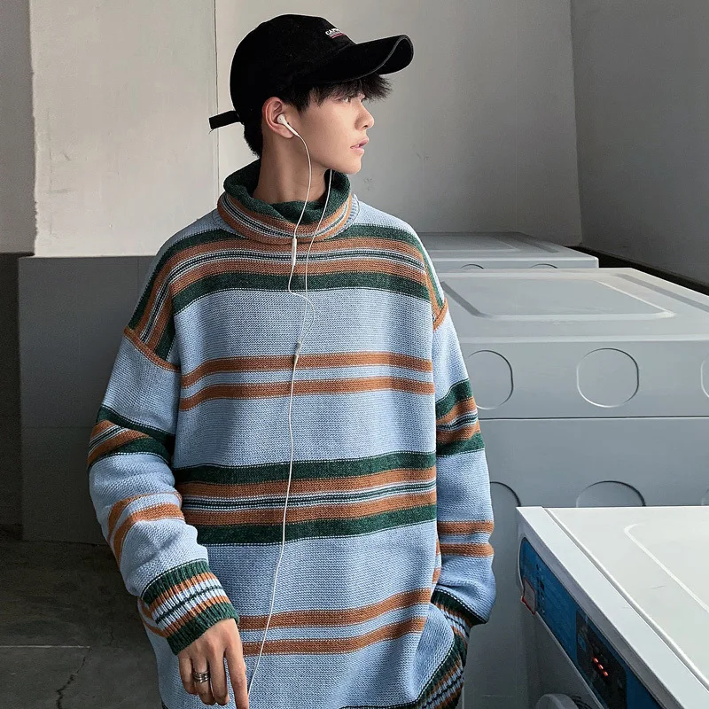 Winter Turtleneck Sweater Men Warm Fashion Contrast Casual Knit Sweater Men Sweter Loose Long Sleeve Striped Sweater Clothes Winter Turtleneck Sweater Men Warm Fashion Contrast Casual Knit Sweater Men Sweter Loose Long Sleeve Striped Sweater Clothes