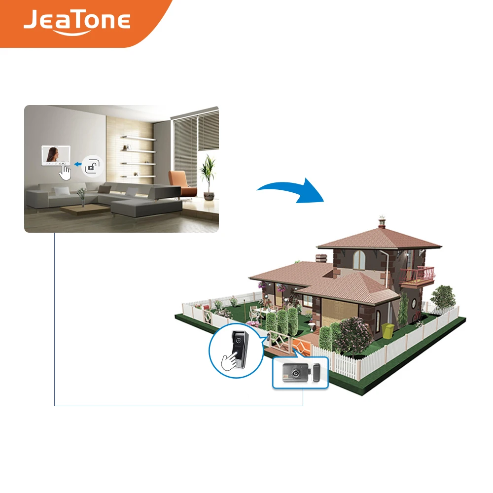 Видеодомофон JeaTone с цветным TFT монитором 10 дюймов ИК камера ночного видения