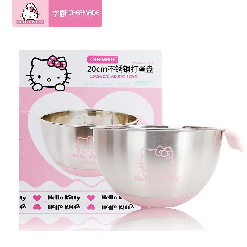 CHEFMADE hello kitty кухонный 304 из нержавеющей стали с чешуей, миска для яиц, Нескользящая силиконовая нижняя чаша, инструменты для выпечки тортов