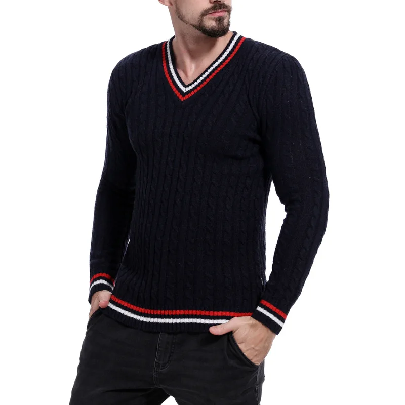 CYSINCOS мужские пуловеры зима новая мода Vneck свитер кашемир и шерсть трикотажные джемперы Мужская шерстяная одежда Стандартные мужские топы - Цвет: Navy