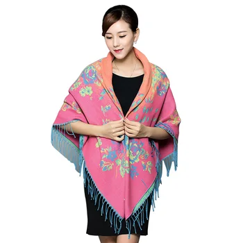 

Ladies Thicken Blanket Shawl Fashion Print Tassel Ethnic Pashmina Long Warm Winter Female Poncho Wraps Scarf For Women 140X140cm