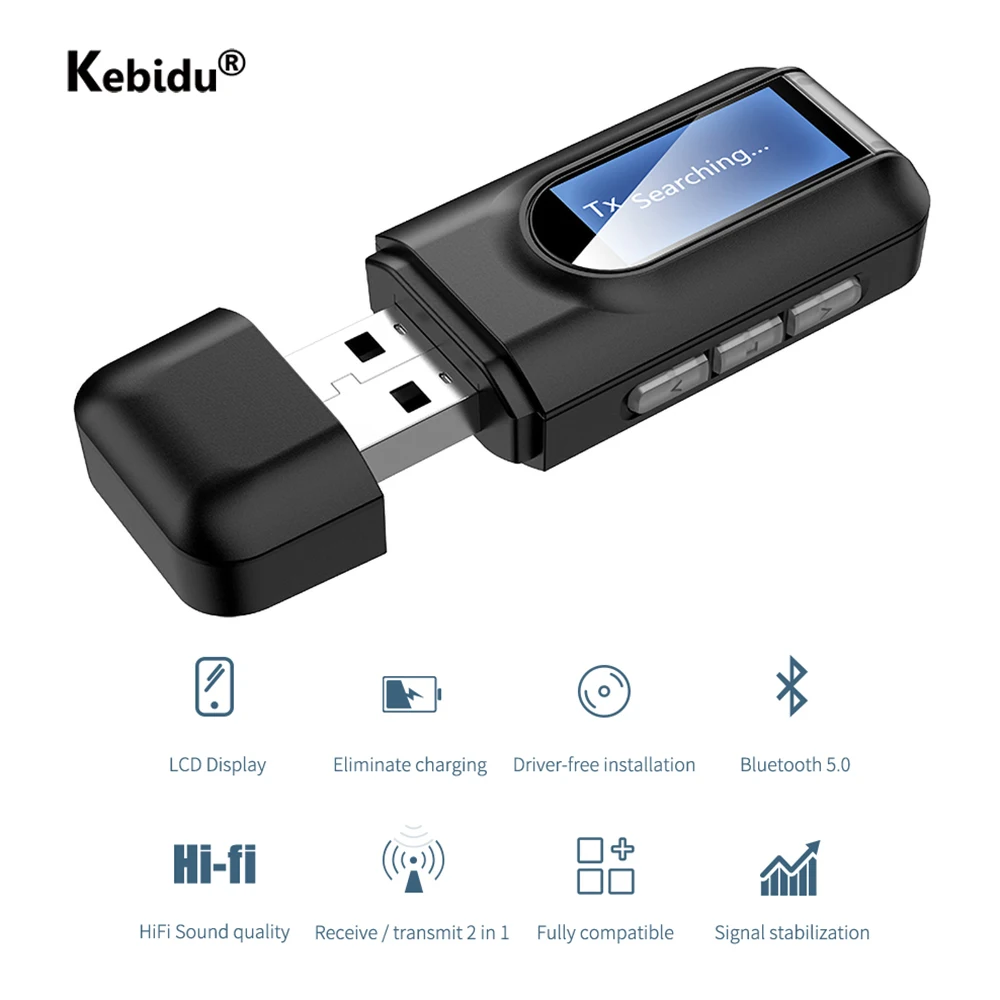 USB Bluetooth Receiver Transmitter LCD 3.5MM AUX Audio 5.0 Adapter For Car PC TV HD HiFi Receptor Wireless | Электроника