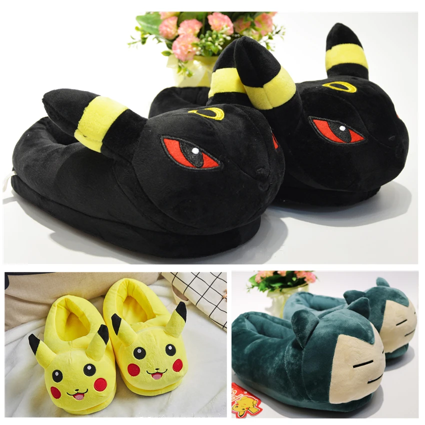 

Anime Pokemon Cotton Pajama Shoes Kids Adult Pikachu Umbreon Winter Keep Warm Plush Slippers Children Home Indoor Slippers