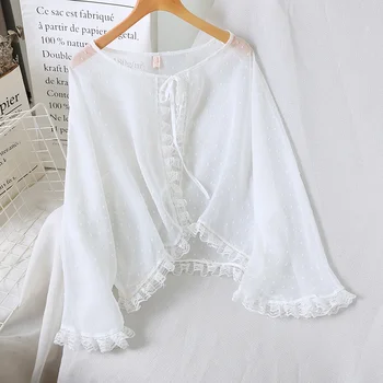 

tassel solid flare sleeved women blouse and shirts solid see through lady loose shirts outwear tops