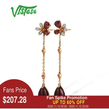 

VISTOSO Gold Earrings For Women Pure 14K 585 Rose Gold Sparkling Diamond Citrine Garnet Unique Wedding Fine Jewelry