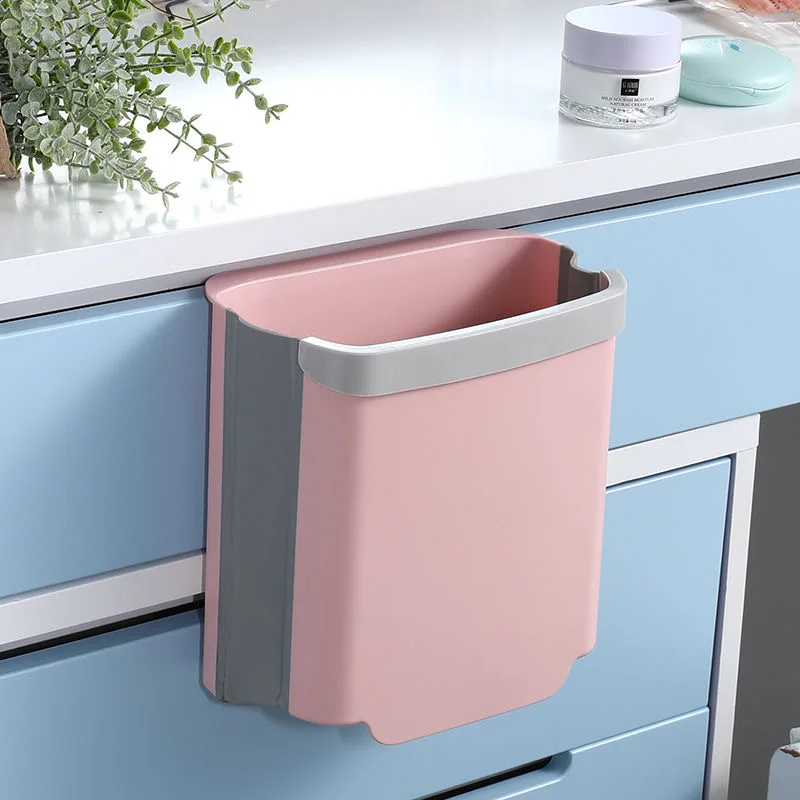 

The New Multifunction Wall-Mounted Fold Kitchen Trash Can Dry And Wet Separation Trapezoid High Capacity Trash Box Tricolor