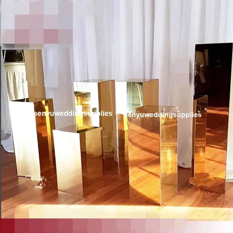 7pcs）Geometric Wedding Decor Golden Flower Stand Wedding Stage Background Entrance Decoration Road Guide