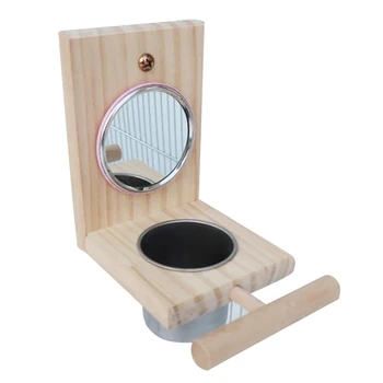 

Quality Wooden Bird Feeding Mirror Stainless Steel Food Bowl Feeder Combination Parrot Stand Bird Toy Cup Perches Bird Cage St