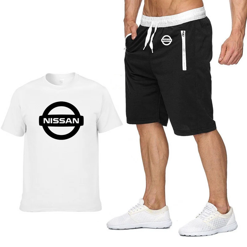 Мужская футболка с коротким рукавом и логотипом автомобиля Nissan, повседневная Летняя мужская футболка в стиле хип-хоп, высокое качество, хлопковые футболки, штаны, костюм из 2 предметов - Цвет: 801