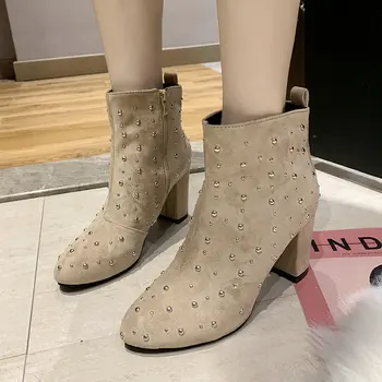 

Plus Size 35-53 Nice New Ankle Boots Women Autumn Spring Full Of Crystal Elegant Shoes Woman High Heels Sexy Ladies Zipper Boot