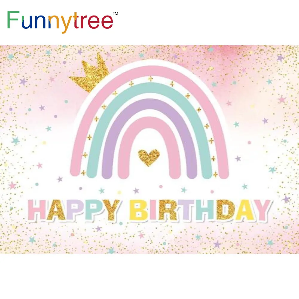Фон Funnytree для дня рождения с радужной короной звездами золотыми блестками