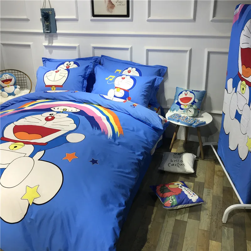 Мультяшный Кот 3d постельный набор Doraemon детская спальня чистое хлопковое стеганное одеяло Твин Королева ковровое покрытие простыня Синий