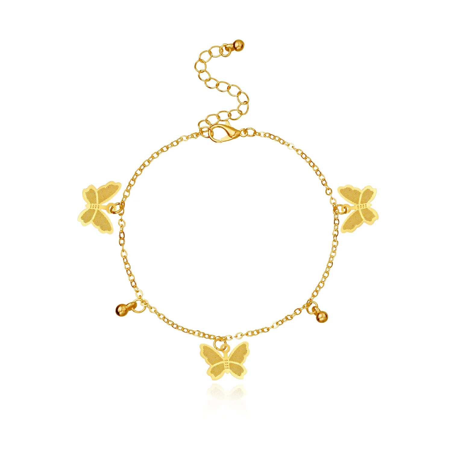 Женский браслет на лодыжку с подвеской-бабочкой золотого и серебряного цвета |