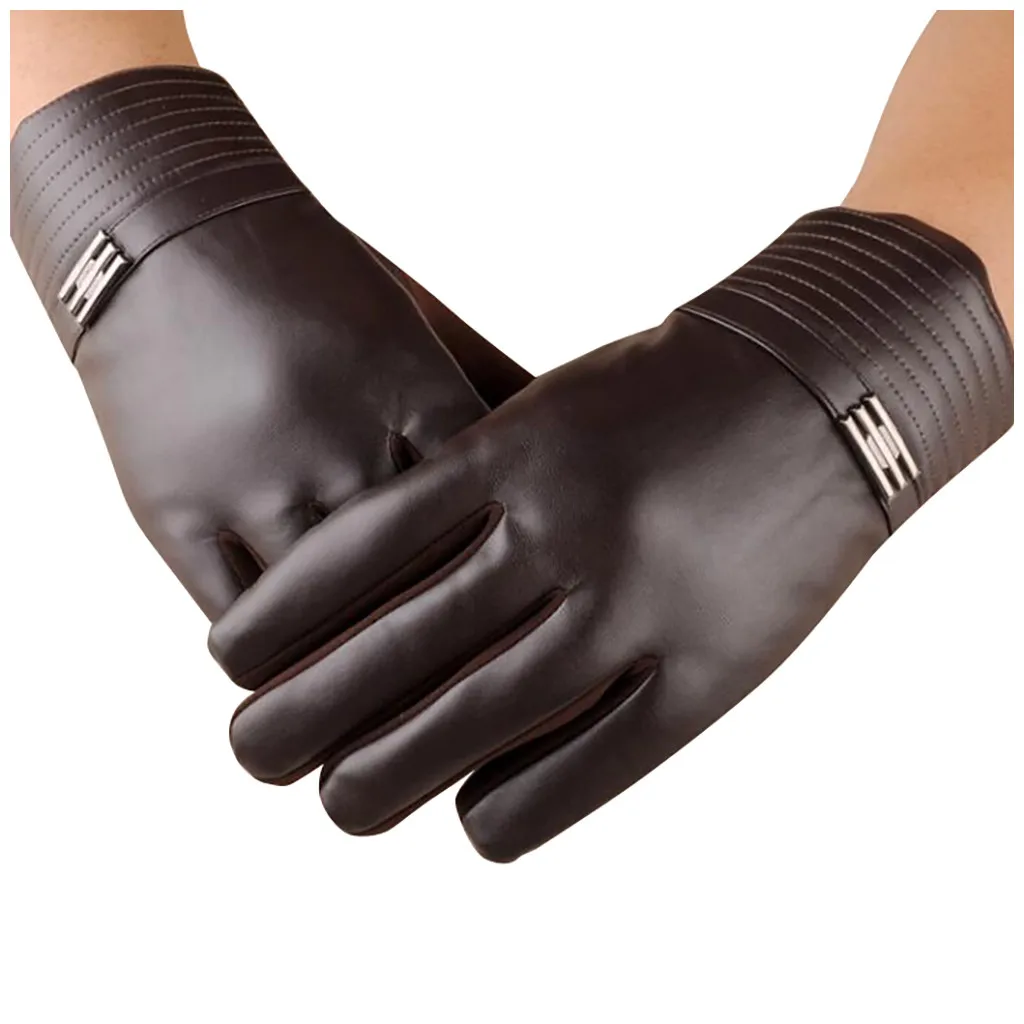 Winter Men Touch Screen Artificial Leather Gloves Thermal Lined Driving Winter Gift Mittens Full Finger guantes Thickened gloves