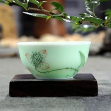 40 мл фарфоровая чайная чашка кунг-фу, семена лотоса/пейзаж, чашки пуэр, расписанные вручную, керамическая рельефная Рыбка, маленькая чайная чашка