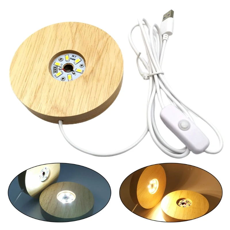 Wooden 3D Night Light Round Base Holder LED Display Stand for Crystals Glass Ball Illumination Lighting Accessories