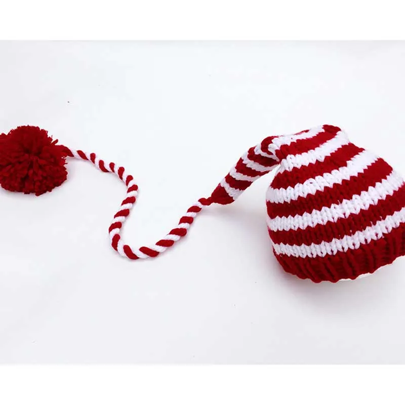 Зимняя вязаная шапка для новорожденных; цвет красный, белый; Рождественская Длинная вязаная шапочка для малышей; вязаная шапка Санты; реквизит для фотосессии
