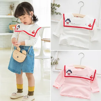 

Long Sleeve Tops for Baby Girls Clothes Toddler Kids Shirts Big Cartoon Collar Base Shirt Girl Clothing 2019 Autumn 1 2 3 4 5 6T