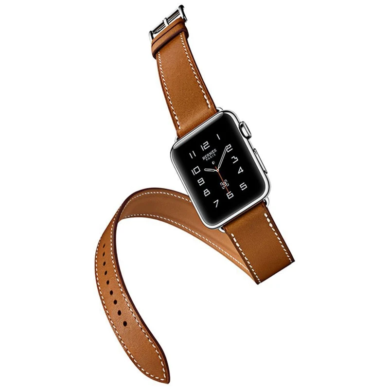 Для Apple Watch Series 5 4 3 2 1 44/40/42/38 мм подолом логотип на застежка из кожи Swift двойной один за туром ремешок для наручных часов iWatch