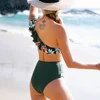 SEASELFIE One Shoulder Ruffled High Waist Bikini Sets Women Sexy Green Floral Two Piece Swimsuit 2022 New Swimming Suit Swimwear ► Photo 2/6