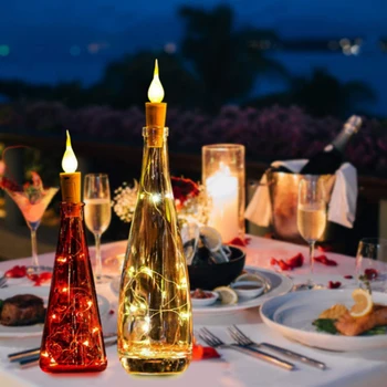 

1pcs 20 LED Battery Operated LED Flameless Tealight Cork Fairy Mini String Flame Cork Light for Party Wedding Decoration