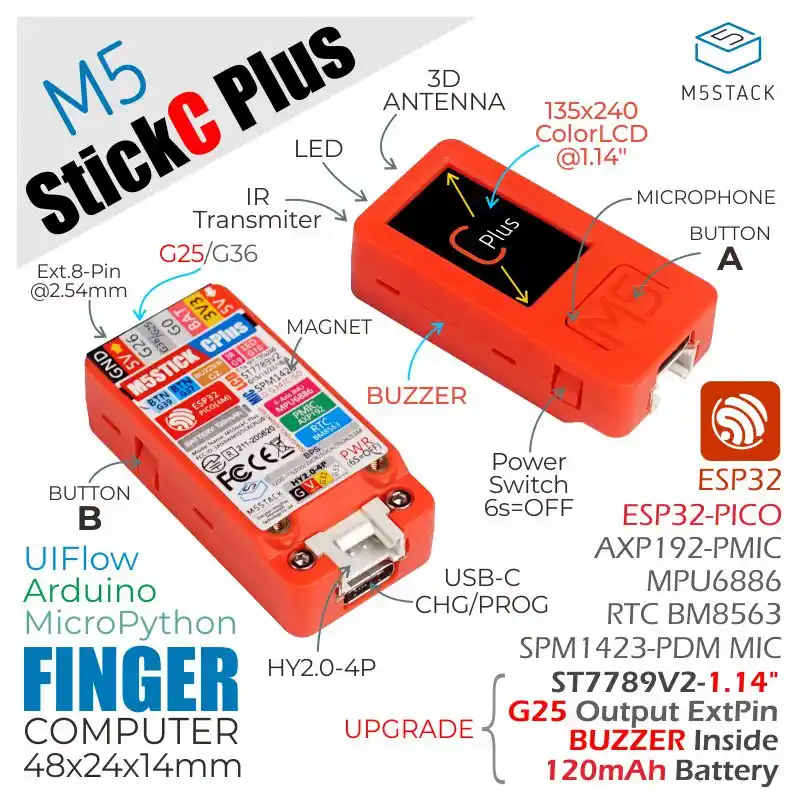 New Arrival Official M5stack M5stickc Plus Esp32 Pico Mini Iot Development Kit Ble And Wifi Bigger Screen Iot Controller Demo Board Accessories Aliexpress