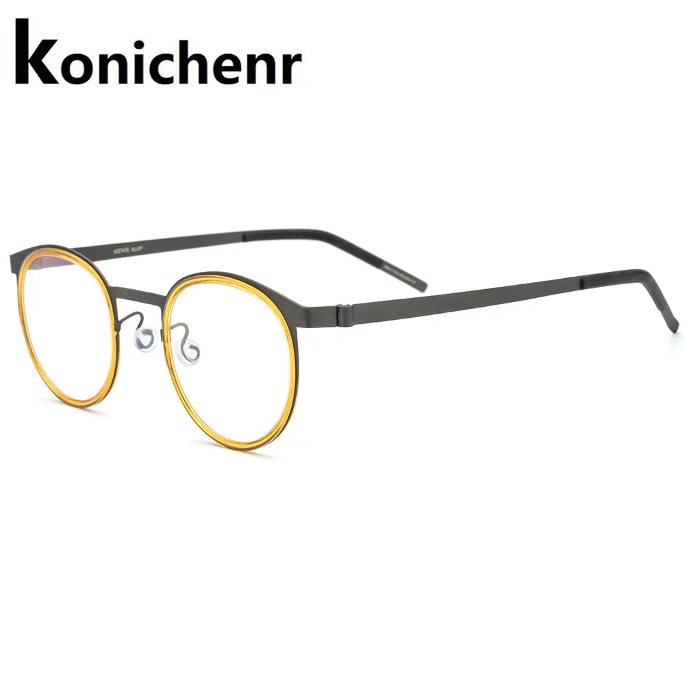 Konicheng титановая оправа для очков мужские Оптические очки по назначению женские круглые Безвинтовые оправа для очков, при близорукости корейский 28625
