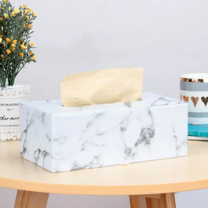 

Rectangular Marble PU Leather Facial Tissue Box Cover Napkin Holder Paper Towel Dispenser Container for Home Office Car Decor