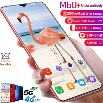 

M60 + 6.7 Water Drop Screen 2 + 19GB True Fingerprint Mobile Phone Facial Recognition Battery 4800mAh Android 10.0 Smart Phone