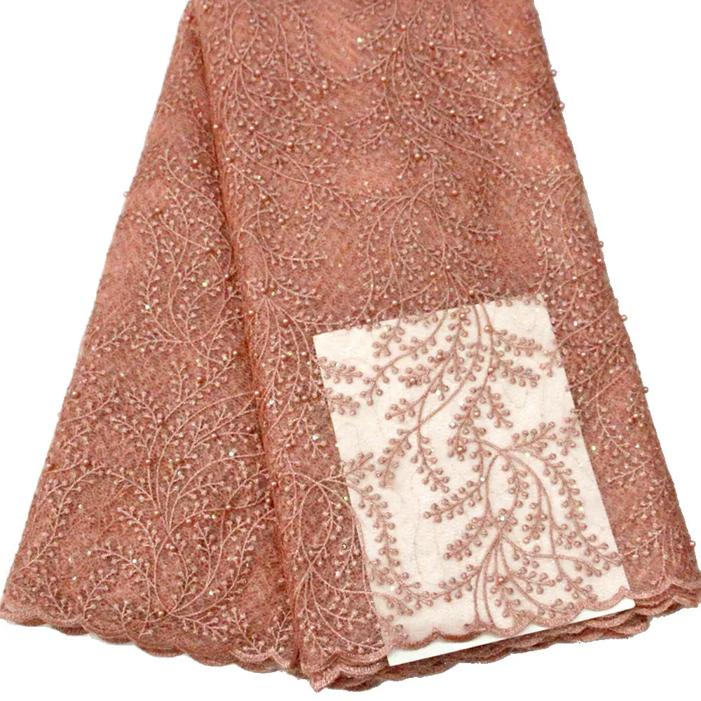 

Latest Nigeria Beads&Stones Fabric Lace 2019 High Quality African Embroidered Net Lace Fabric 5 Yards for Party&Wedding Dress