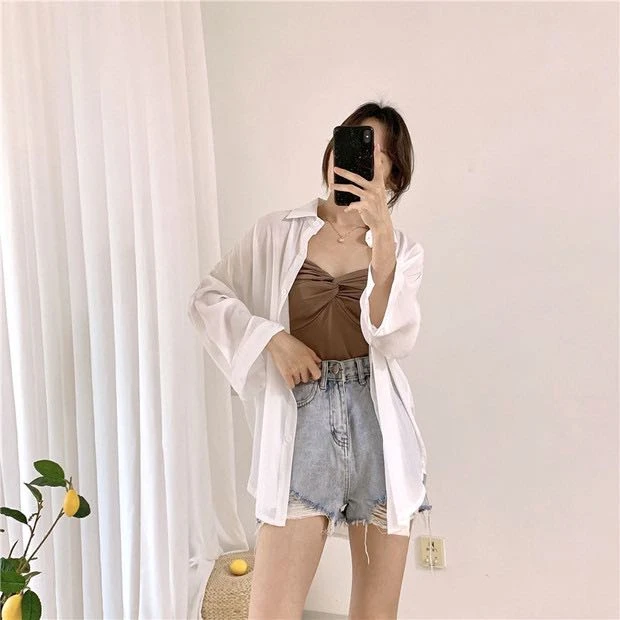 Work Shirt Women Loose Fit Solid Color Wear For Every Occasion Korean Wild Long-Sleeved Shirt Oversize Casual Office Lady Shirt