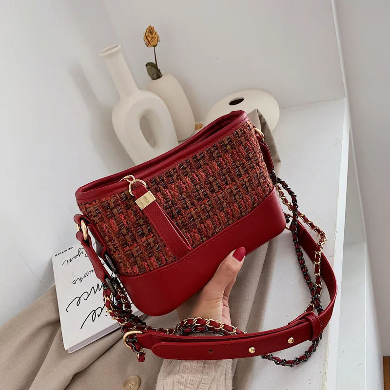 

Textured Bag WOMEN'S Bag 2019 New Style Autumn And Winter Woolen Cloth Chain Shoulder Bag Versitile Fashion Shoulder Hobo Bag