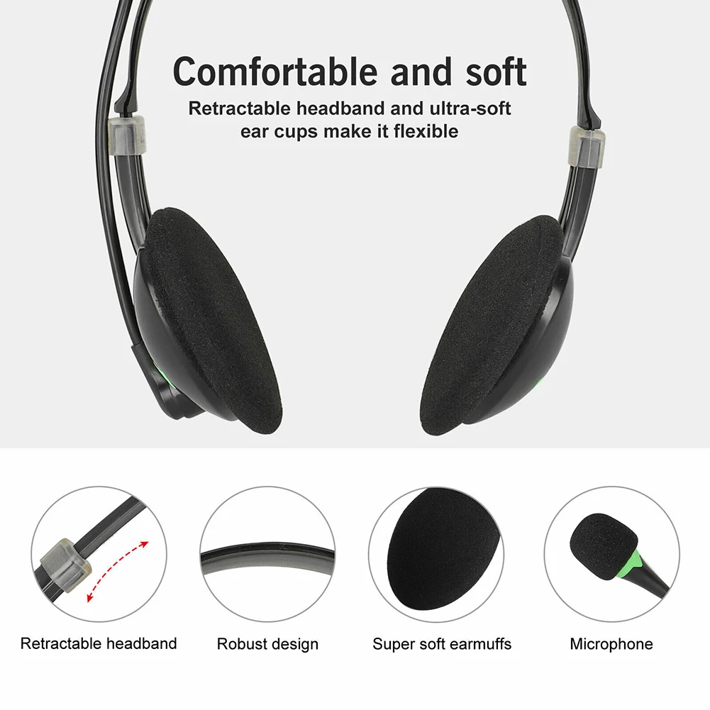 USB Headset With Microphone Noise Cancelling Computer PC Headset Lightweight Wired Headphones For PC Laptop Mac School Kids