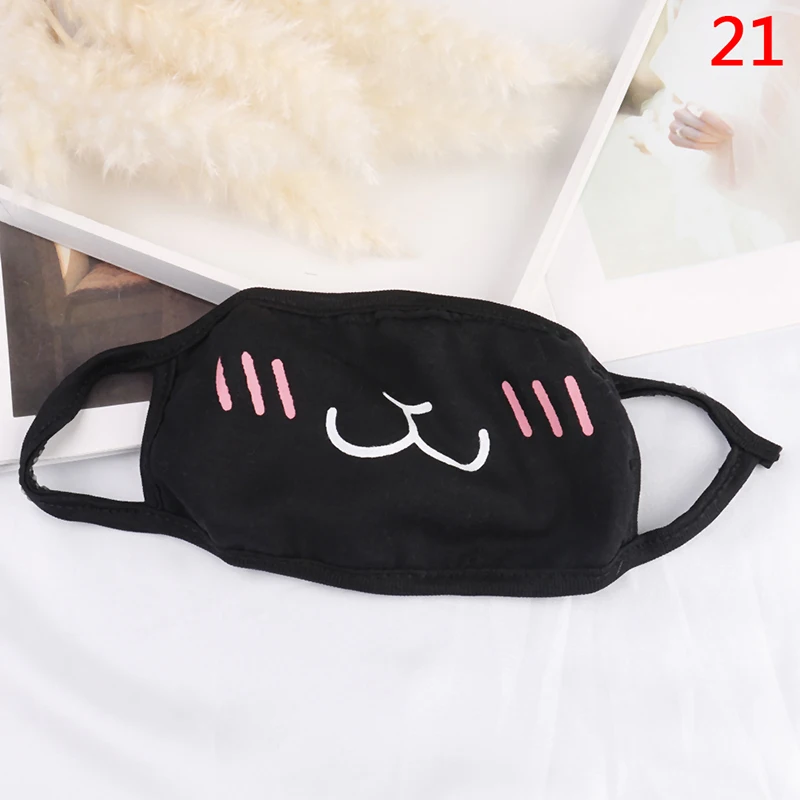 Black Unisex Cartoon Cat Funny Expression Face Mask Cotton Breathable Mouth Mask Anti-dust Pollution Masks For Woman Man 6