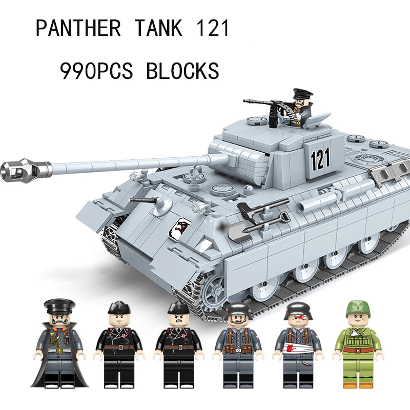 

990PCS LegoINGlys Military Panther Tank 121 Model Building Blocks Technic City WW2 Soldier Gun Weapon Army Bricks Children Toys
