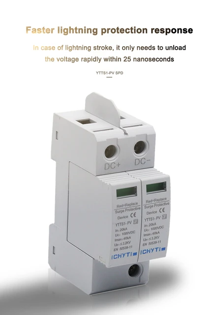 Scaricatore Di Sovratensione DEWIN 2P 40KA - Per Impianti Fotovoltaici DC 1000V - Protezione Da Fulmini