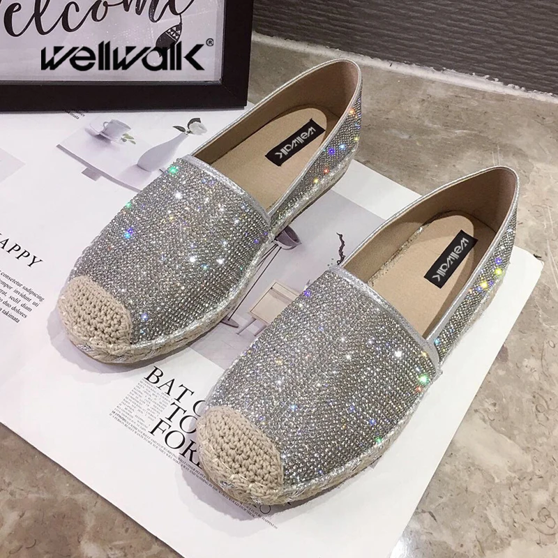 Glitter Espadrilles Women Flat Hemp 