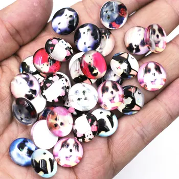 

100Pcs Mixed Cats Dogs Animal Patterns Round Glass Cameos Cabochons Dome Seals Jewelry Crafts DIY Findings 14mm