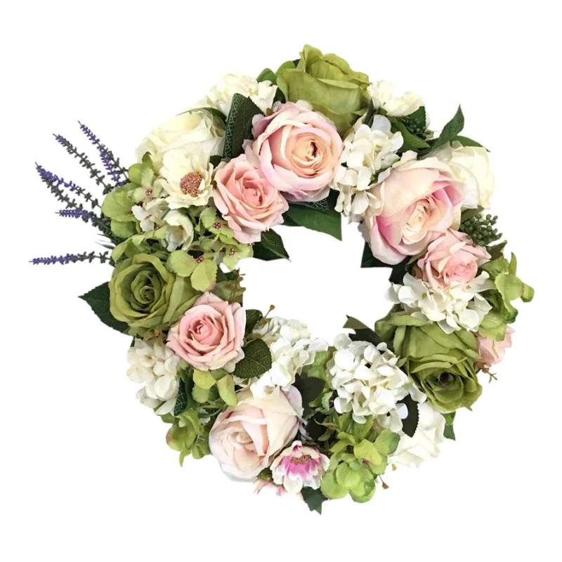 

Round Shape Floral Loop Farmhouse Decor 38cm Artificial Rose Flowers Wreath Beautiful Wedding Party Home Hanging Decoration
