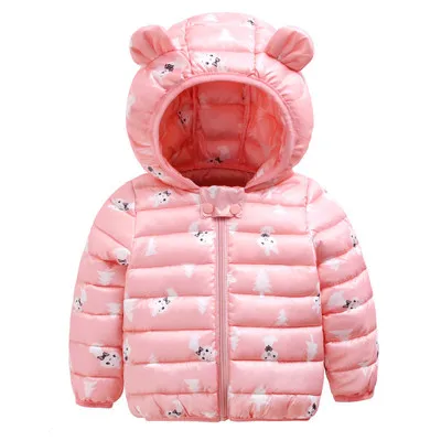 printing Pink Осенне-зимние теплые куртки для девочек; пальто для мальчиков; куртки для маленьких девочек; детская верхняя одежда с капюшоном; пальто для детей - Цвет: printing Pink