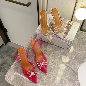 

2020 Luxury Designer Women Sexy Crystal High Heels Sandals Quee Cinderella Clear Heels Pvc Slingback Sandals Wedding Party Shoes