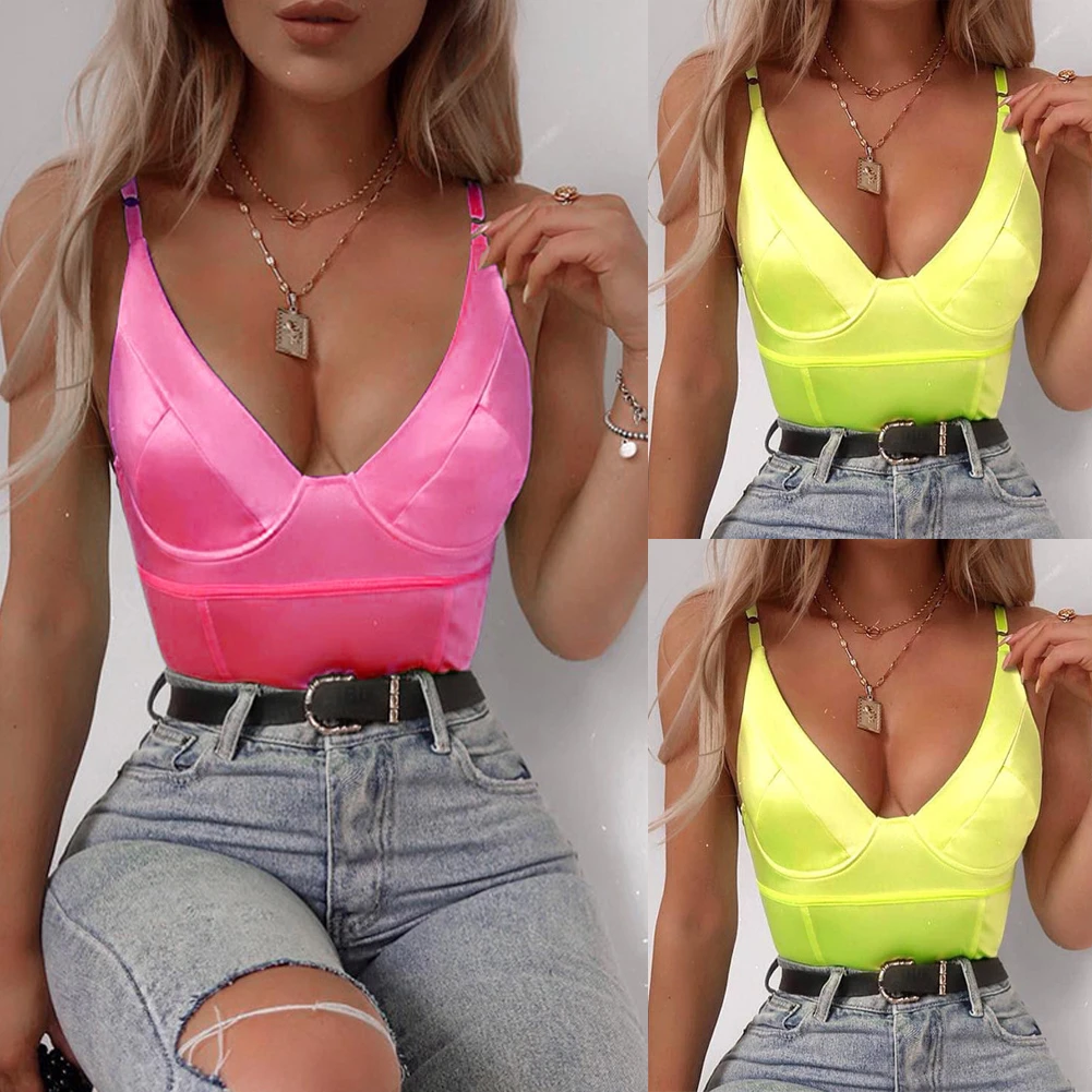 Women Sexy Sling Deep V Neck Sleeveless Bodysuit Stretch Leotard Body Suit Ladies Tops Leotard Skinny Jumpsuit Yellow Rose Red black bodysuit